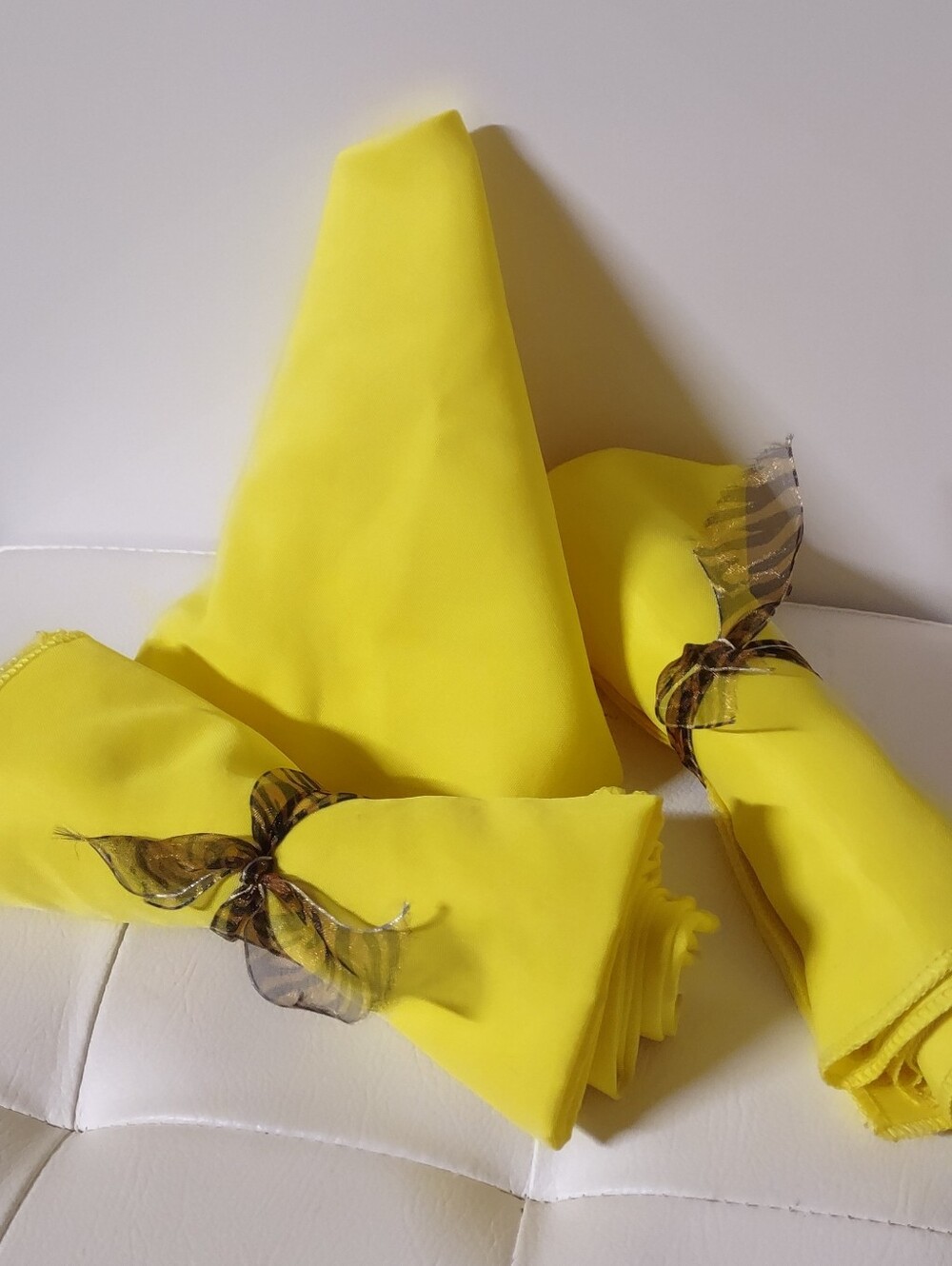 Bright Yellow 17" Dinner Napkins Polyester 17"-Square, Set of 4